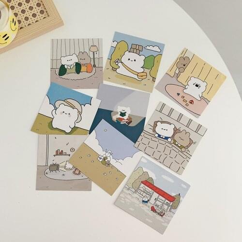 Korean Ins Cartoon Cute White Bear Postcard DIY Wall Sticker 9 Sheets Children Wall Sticker Photo Props Kawaii Decorative Card