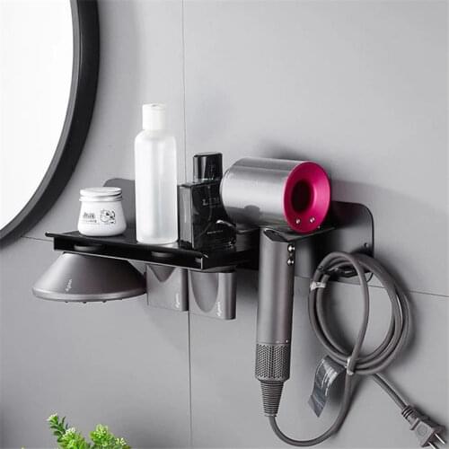 Punch-free Hairdryer Shelf Black Aluminum Hairdryer Storage Rack Drier Holder Bathroom Dyson Supersonic Hair Dryer Convenience
