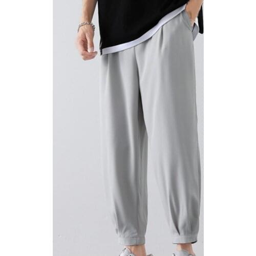 80% Dropshipping!!Solid Color Men Pants Ankle-length Smooth Wide Leg Ankle Tied Oversize Pants Sweatpants