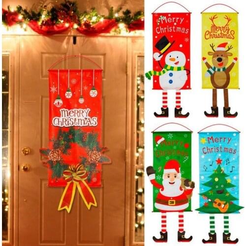 Christmas Ornament Santa Claus Snowman Hanging Banner Flags Decorations for Merry Xmas Navidad New Year Home Porch Door Decors