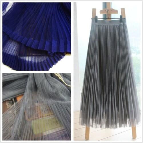 Mesh skirt medium length pleated skirt gauze skirt organ A-line large swing skirt pleated skirt long skirt fabric