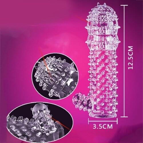 Silicone Spike Dotted Ribbed Condoms Time Delay Lasting Reusable Penis Rings Crystal Cock Ring Penis Extension Sleeve for Men