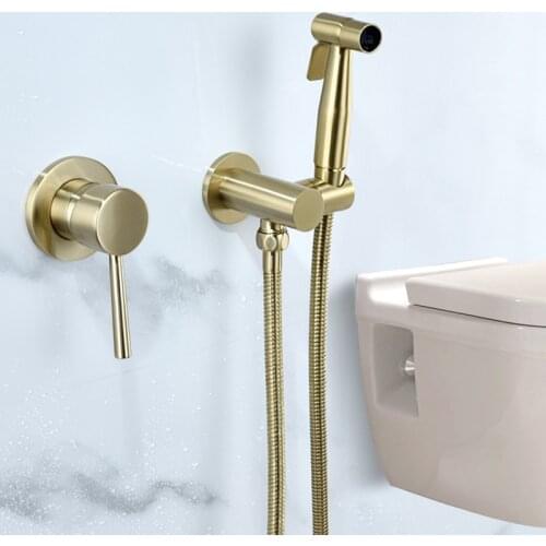 Bathroom Bidet Faucets Solid Brass Toilet Handheld Spray Portable Bidet Shower Sprayer Set Hot & Cold Shower Faucet Black Gold