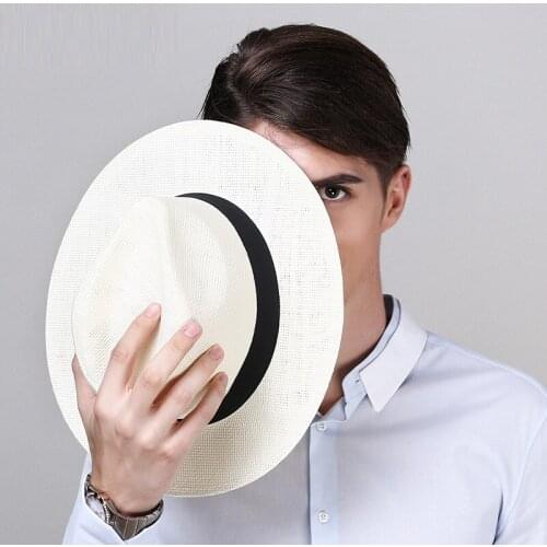 Fashion Man Straw Sun Cap Adult Fedora Straw Hat Travel Sunhat Sea Beach Jazz Cap Sunshade Sunscreen Male Bucket Cap B-8262