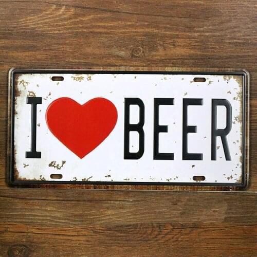 SYF--00136 Classic carplates letters " I love beer " Retro vintage Metal tin signs License wall art craft cafe pub 30*15 CM