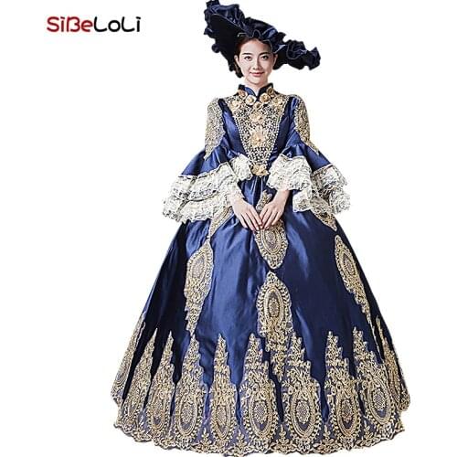 Blue European Court Stage Party Ball Gowns Medieval Marie Antoinette Dresses Christmas Masquerade Costumes Theater Clothing