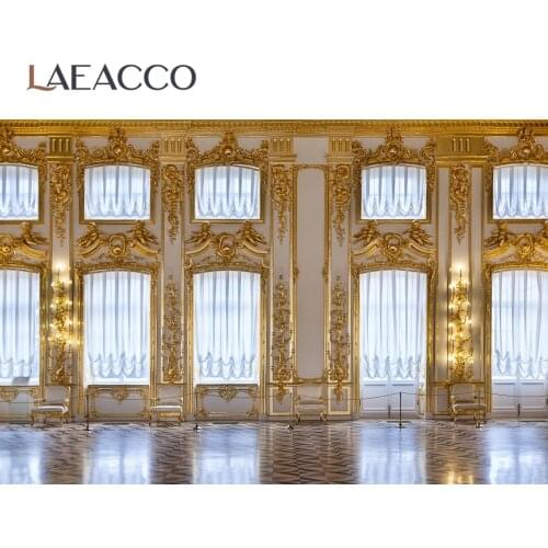 Laeacco Gorgeous Aristocratic Golden Palace Hall Home Decor Photography Background Photographic Backdrop Photo Studio Photozone