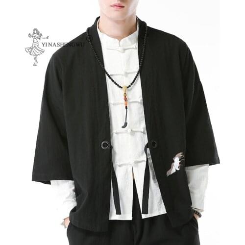 Japanese Costume Samurai Crane Harajuku Yukata Style Japan Kimono Haori Men Women Cardigan Chinese Asian Traditional Print Coat