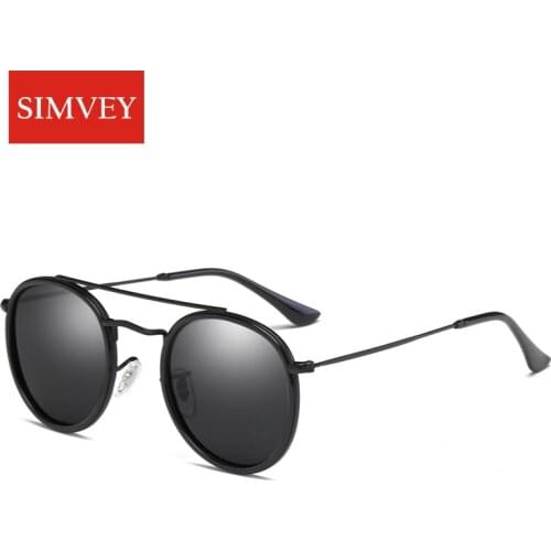 Simvey Womens Fashion Brand Designer Vintage Round Metal Frame Sunglasses Retro Polarized Double Bridge Circle Sunglasses