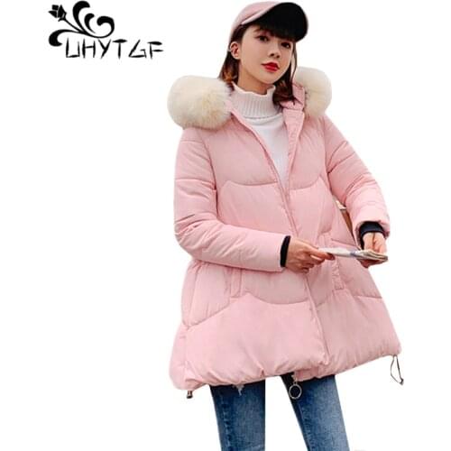 UHYTGF Hooded Cotton Coat Women Harajuku Plus Size Winter Jackets coat woman mid-length loose casual warm student outerwear 1042