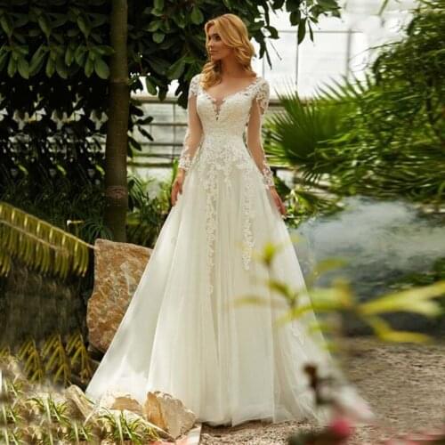 2020 Eightale Wedding Dress With Long Sleeves V-Neck Appliques Lace Wedding Gowns Plus Size Boho Bride Dress For Women