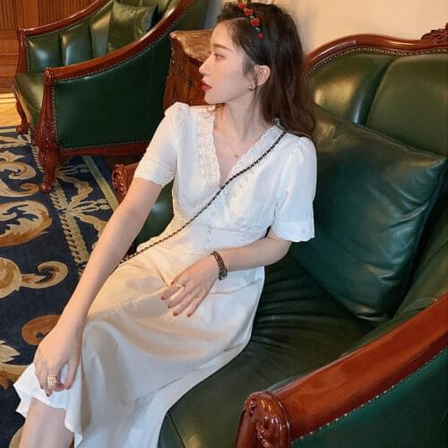 Dresses for Women Womens Vintage White Lace V-neck Dress Summer Skirt Vestido De Mujer