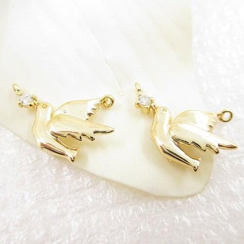 4PCS 11x13.5MM 24K Gold Color Plated Bird with Zircon Pendants Charms for DIY Jewelry Making Findings Accessories