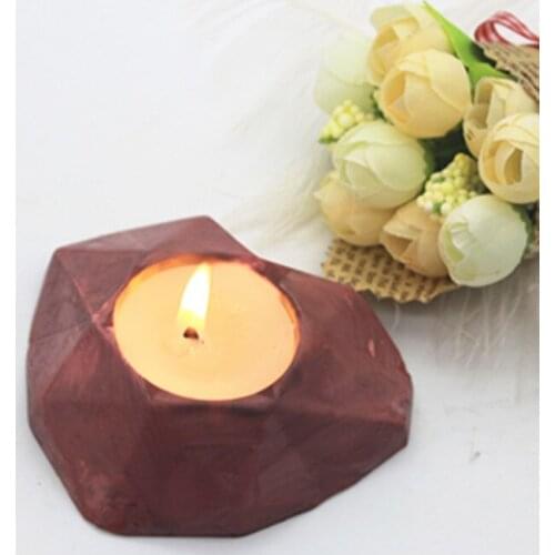 3d Heart Geometric Diamond Aroamtic Plaster Ornament Silicone candlestick Mold for Concrete Candle Holder Molds