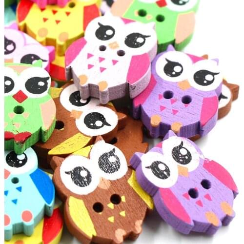 50Pcs 17x21mm Cartoon Buttons Cute Animal Wooden Buttons 2-Holes Colored Buttons For Children Needlework Sew Haberdashery DIY