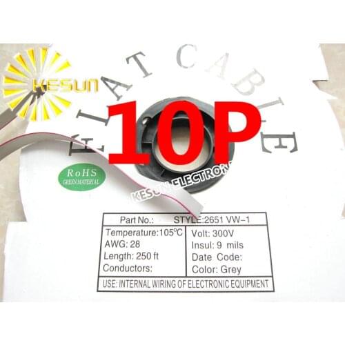 76Mtr/Roll 10P 1.27mm 250Ft Grey Ribbon Flexible Flat Cable Wire For 2.54mm IDC SOCKET 2651VW-1