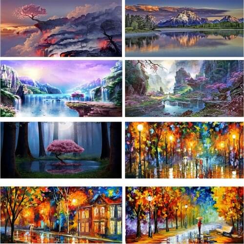 5D DIY Art DiamondPainting PurpleForest and Street Light Pattern Diamond Mosaic FullEmbroidery Cross Stitch Home Decoration Gift