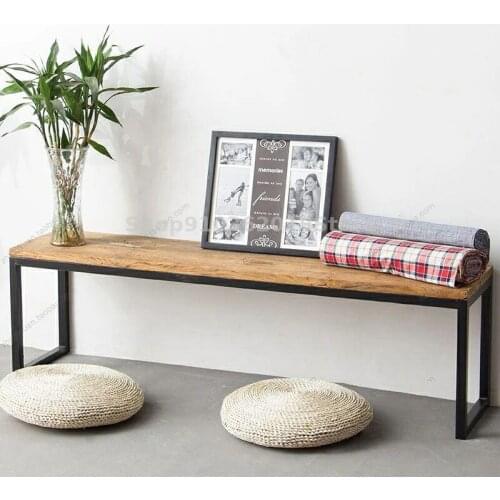 American LOFT long stool retro wrought iron bench solid wood porch seat stool shoe replacement stool rest stool TV cabinet