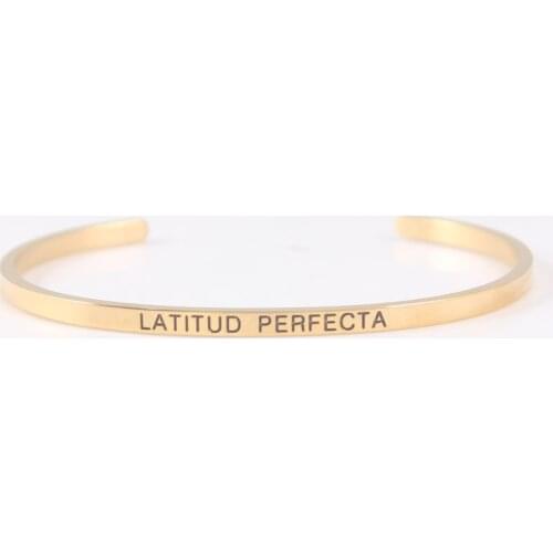Fast Shipping 3.2mm Engraved Bracelet " LATITUD PERFECTA "Cuff Bangles Stainless Steel for Women Color Birthday LMantra Bracelet