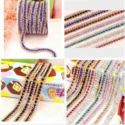 1yard 9mm 3 Rows Crystal Rhinestone Cup Chain With Silver Base Claw Sew on Decoration Accessories For DIY Clothing