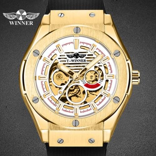 Military Cool Black Gold Top Luxury Brand Automatic Skeleton Men Sport Watch Cilicone Strap Relogio Masculino Mans Clocks