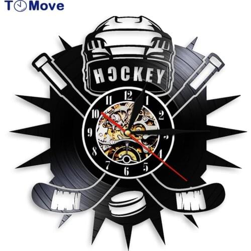 Hockey LED Wall Clock Battery Operated Hockey Club Team Logo Hockey Sticks And Puck Vinyl Record Wall Clock Hockey Fans Gift