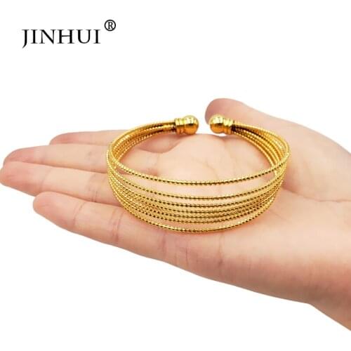 Jin Hui New Fashion Gold Color Wedding Bangles for Women Bride Can Adjustable Bracelets Ethiopian/African/Dubai Jewelry gifts