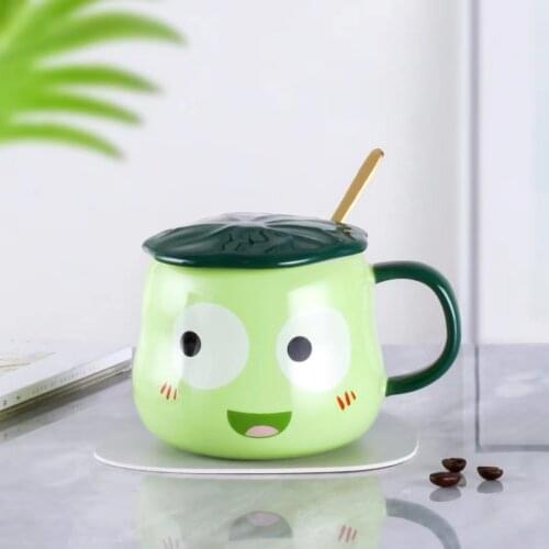 Cute Frog Ceramic Mugs Mark Cartoon Creativity Kids Milk Breakfast Coffee Mugs And Spoons With Cover Coffee Cup Safe Novelty Mug