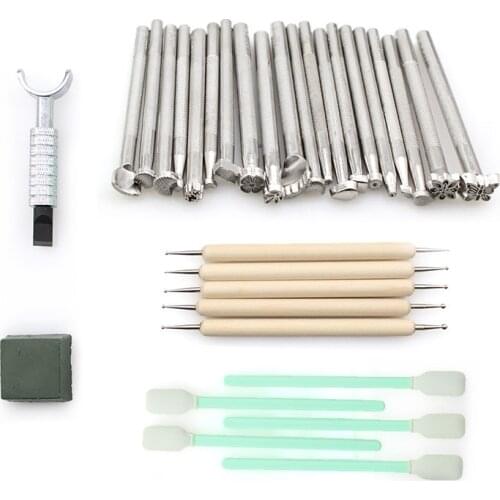 Leather Stamping Tools Sets & Rotary Cutter, Metal Punch Stamp Craft Embossing Kit Indentation Tool Smudge Stick Leathercraft