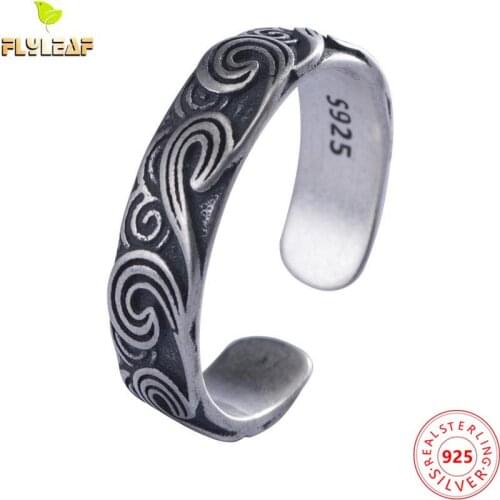 925 Sterling Silver Retro Lucky Cloud Open Rings For Women Chinese Style Handmade Female Vintage Jewelry 17.5mm Adjustable