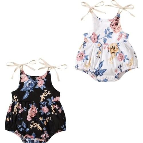 2021 0-24M Infant Baby Girl Sweet Summer Rompr Sleeveless Floral Print Ruffle Tutu Pleated Playsuit Dress 2 Colors