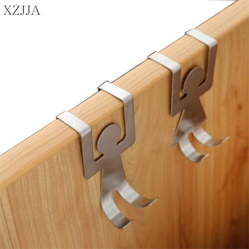 XZJJA 2PC Stainless Steel Hooks Bedroom Kitchen Door Holder Hook Clothes Bag Coat Dual Hanger Organizer Hanging Sundries Pothook