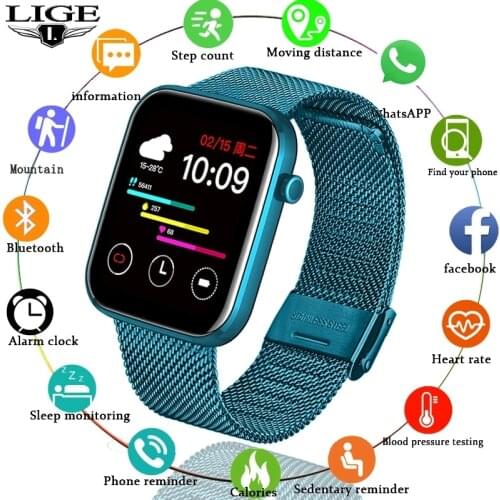 LIGE 2021 New Women Smart Watch Men Real-Time Activity Tracker Heart Rate Monitor IP67 Waterproof Sports Ladies Smart Watch