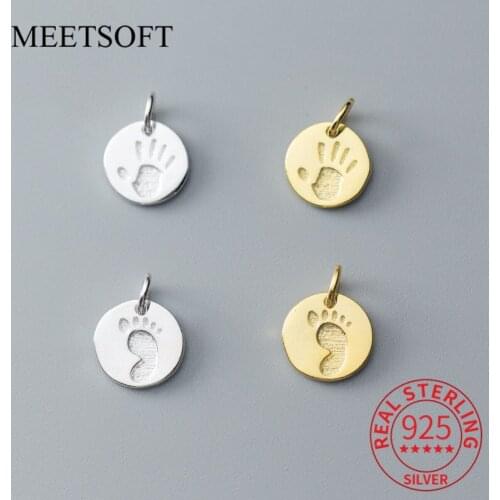 MEETSOFT Trendy 925 Sterling Silver Foot and Hand Craved Pattern Charms DIY Handmade Jewelry Necklace Deocration Accessory