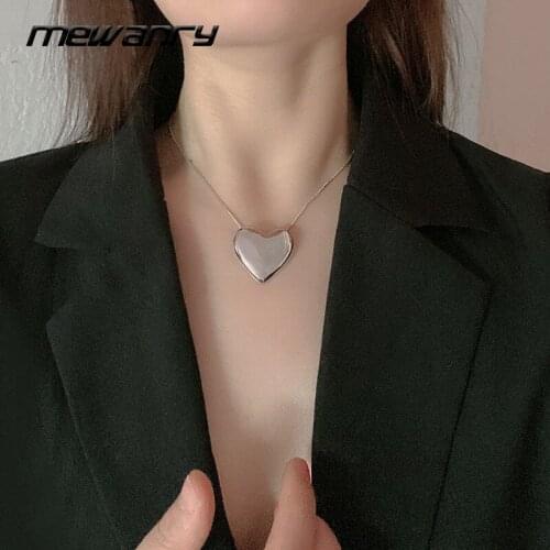 Mewanry 925 Sterling Silver Sweater Necklace for Women New Trend Simple Glossy LOVE Heart Party Jewelry Gift Hip Hop Accessories