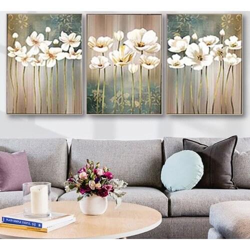 3 Piece White Orchids Flowers Full Square Round 5d Diy Diamond Painting Embroidery Flower Diamond Mosaic Kit Triptych Art