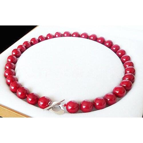 Natural Red South Shell Pearl Gemstones Round Beads Necklace 18''12mm