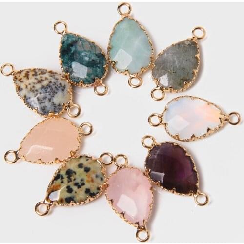 Natural Stone Faceted Pendants Amethysts Amazonite Jaspers Pendant Water Drop Shape Charms For Necklace Earring DIY Accessories