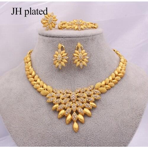 Nigeria 24K Gold color Jewelry sets for Women Luxury necklace earrings Bracelet ring India African wedding gifts Ethiopia set