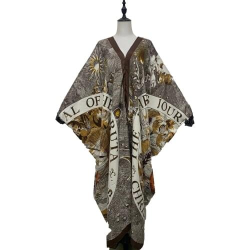 Winni 2021 New Floral Summer Holiday Bohemian V-neck Silk BouBou For Lady Traditional African Womens Kaftan Dresses