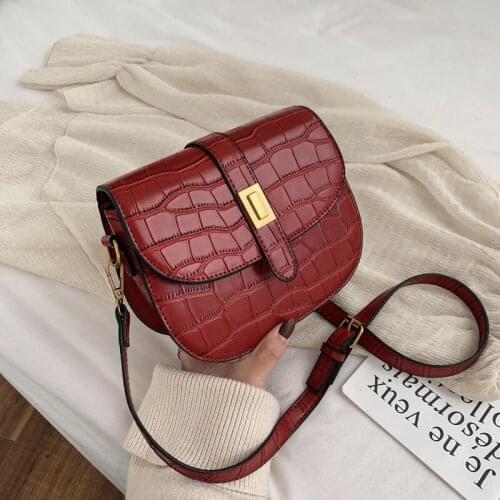 2021 New Womens Bags PU Leather Pure Color Retro Saddle Bag Fashion Western Shoulder Bag Crocodile Crossbody Bag