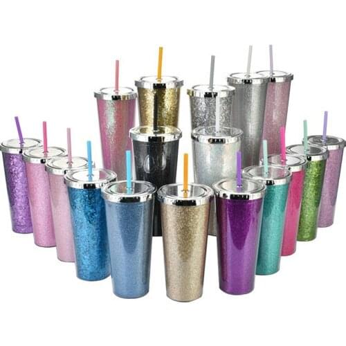 New Creative Large Capacity Double Layer Tumblers Cup Straw Cold Cup with Lid Cups with Lids and Straws Mug Plastic Water Cups