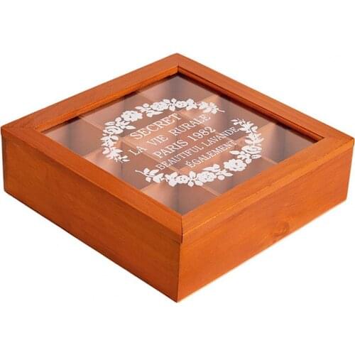 Excellent Stash Box Multi-grids Transparent Lid Large Capacity Good Load Capacity Wood Storage Chest Treasure Case Square Wood
