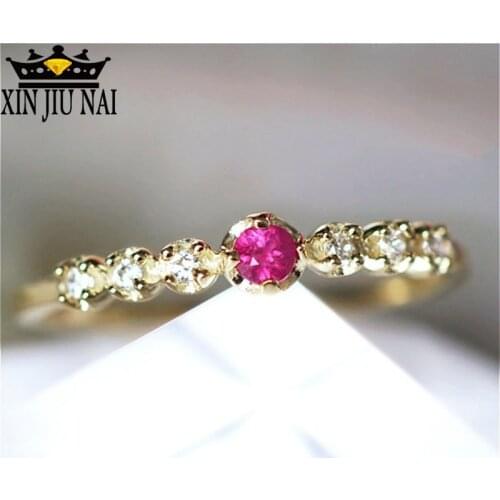 Simple Ruby Party 14K gold Ring For Women Lovers Simple Cubic Zirconia Gold Color Fashion Engagement Anel Jewelry Christmas Gift