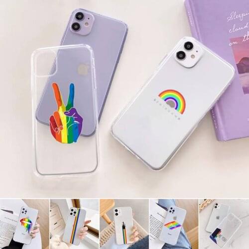 Rainbow Gay Lesbian LGBT Pride Phone Case For iphone 12 11 mini x xs xr pro max 8 7 6s 6 5 5s 5c se plus Transparent soft