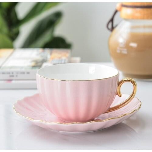 Pink Cute Creative Porcelain Cup and Saucer Ceramics Simple Tea Sets Modern Design Coffee Cups Tazas Para Cafe