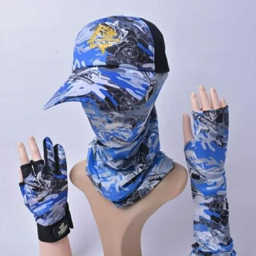 Fishing Caps Men Sunscreen 4-piece Ice Silk Face Towel Outdoor Sun Protection Sleeve Fishing Gloves UV Protection Suit