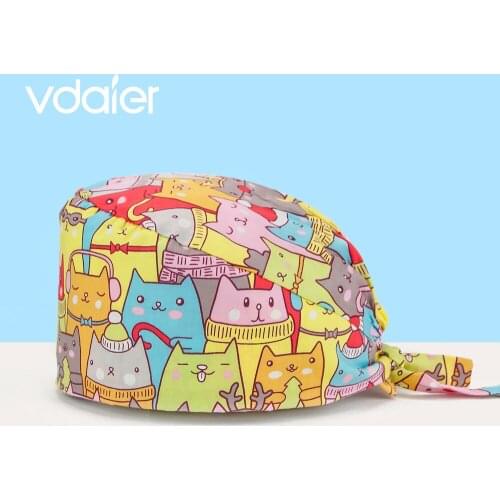 Scrub hats Nurse Hat Sanitary Cap With Sweatband Cartoon Printing Nursing Caps Beauty Salon Medical Scrub Cap lab Work Hat