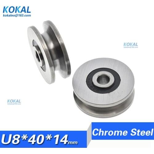 [U0840-14] 1pcs 608 machinery spare parts U groove steel bearing Concaved chrome Gcr15 guide rail pulley wheel 8X40X14mm