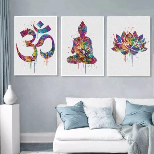Yoga Modern Abstract Buddha Symbol Lotus Flower Buddhism Wall Art Canvas Paintings Posters and Prints Living BedRoom Decoration